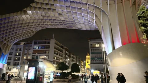 Setas de Sevilla or Metropol Parasol at night time. 스톡 동영상 320077997