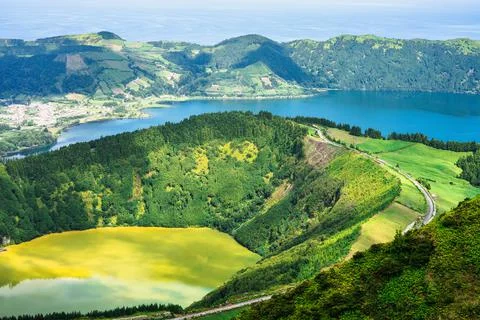 Sete Cidades, view from Boca Do Inferno Miradouro. Sao Miguel, Azores Foto stock