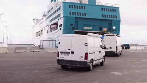 Sete harbor with ship and trucks Stock Footage 240311849