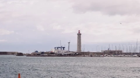 Sete harbor view with lighthouse Stock Footage 240311546