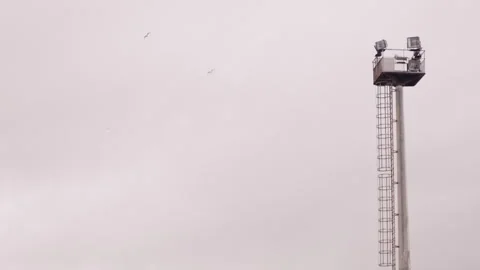 Sete harbor view with tower and birds Stock Footage 240311324