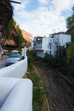 Setenil De Las Bodegas Architecture with Rock Overhangs in Spain Stock Photos