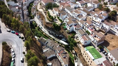Setenil de las Bodegas drone aerial view of town in andalucia mountains. Vídeos de archivo 178972910