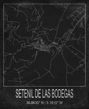 Setenil de las Bodegas Spain Black and White City Map Art Stock Illustration