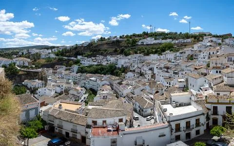 Setenil de las Bodegas, Spain - 7 May 23: A view of a whitewashed village Stock Photos