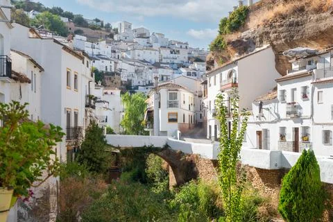 Setenil de las Bodegas. Typical andalucian village with white houses and sr.. Stock Photos