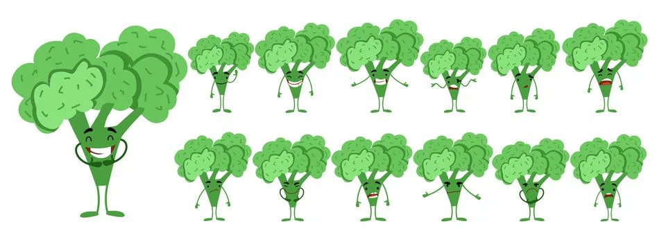 Seth is a cute broccoli character with different emotions. Stock Illustration