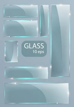 Seth Empty transparent glass plates. Vector template, banner layout with copy Stock Illustration