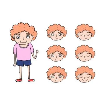 Seth is a red-haired boy with different emotions. Stock Illustration