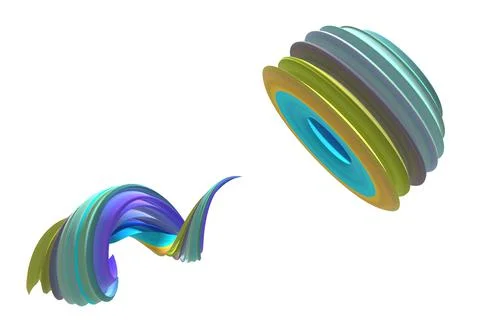 Sets of 3D abstract ring model and spiral with color lines on the white  back Stock Illustration