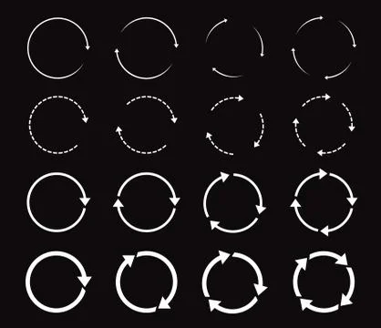 Sets of black circle arrows. Vector Icons. Stock Illustration