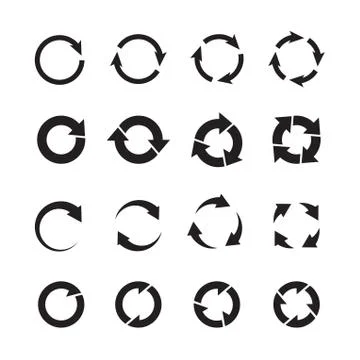 Sets of black circle arrows. Vector Icons. Stock Illustration
