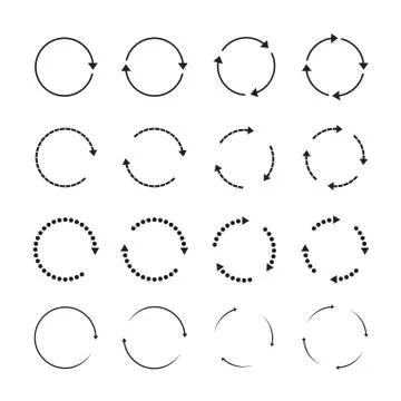 Sets of black circle arrows. Vector Icons. Stock Illustration