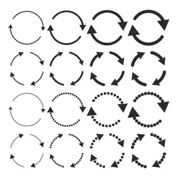 Sets of black circular arrows. Vector illustration. Stock Illustration