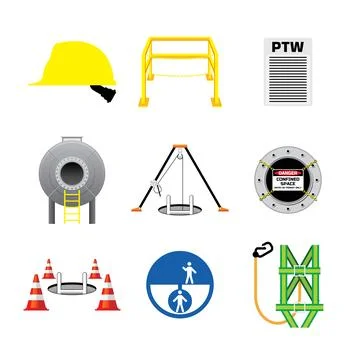 Sets of colorful confined space work icon Stock Illustration