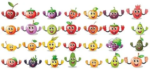 Sets of fruit faces Stock Illustration