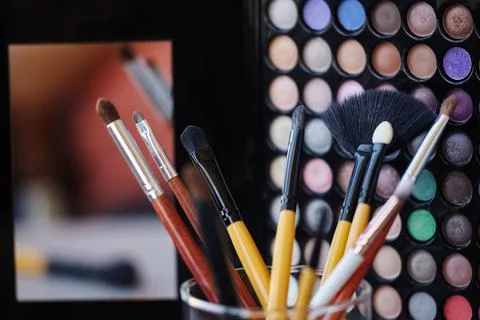 Sets makeup brush for professional makeup artist. Stock Photos
