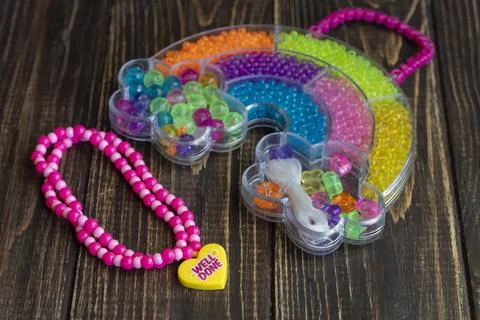 Sets of multi-colored beads and seed beads for children's arts and crafts Fotos Stock