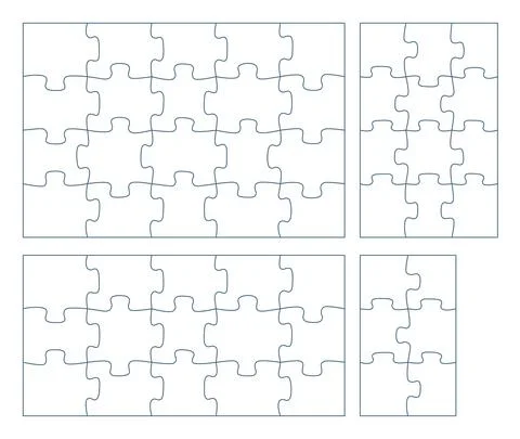 Sets of puzzle pieces vector illustration. 2 x 3, 3 x 4, 3 x 5, 4 x 5 jigsaw Stock Illustration