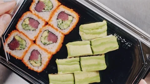 Sets of sushi, rolls ready for delivery Stock Footage 104719810
