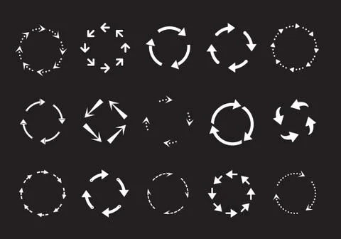 Sets of white circle arrows on black background. Vector Icons Illustrazione stock
