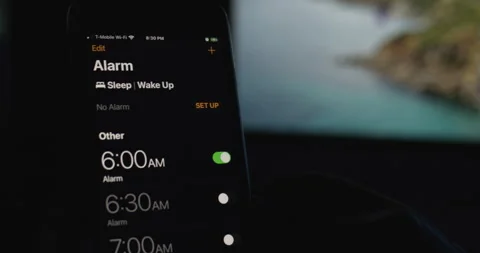 Setting alarm clock on Mobil Device. Stock Footage 149438899