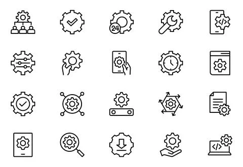 Setting and setup line icon set. UI icon set. Contains such icons as gear, .. Stock Illustration