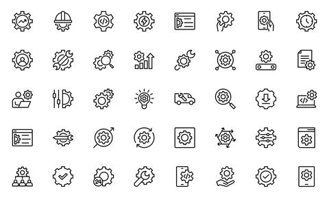 Setting and setup line icon set. UI icon set. Contains such icons as gear, .. Stock Illustration