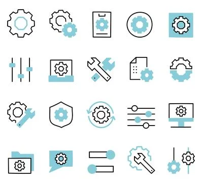 Setting application icon set featuring gear tools Illustrazione stock