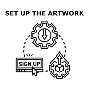 Setting up artwork process creating digital content online Illustrazione stock
