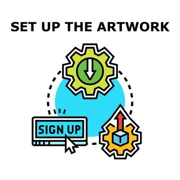 Setting up artwork process creating digital content online Stock Illustration