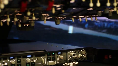 Setting up autopilot in cockpit during flight Stock Footage 263140353