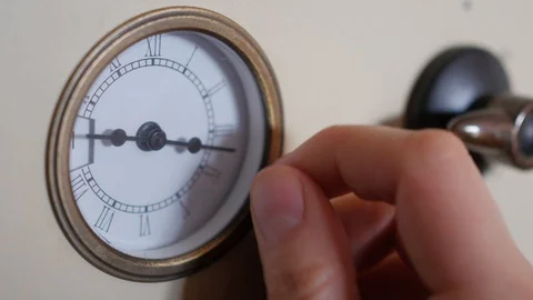 Setting baking time on retro oven Stock-Footage 88125719