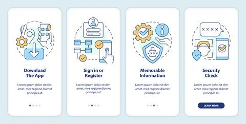 Setting up banking application guide onboarding mobile app screen Stock Illustration