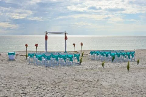 Setting Up for a Beach Wedding Stock Photos