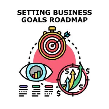 Setting business goals roadmap plan achieving success Stock Illustration