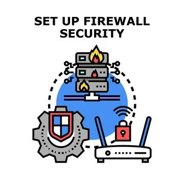 Setting up computer firewall security system concept Illustrazione stock