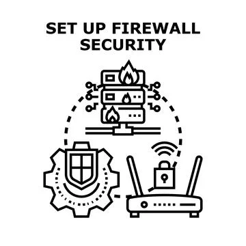 Setting up computer firewall security system concept Stockillustratie
