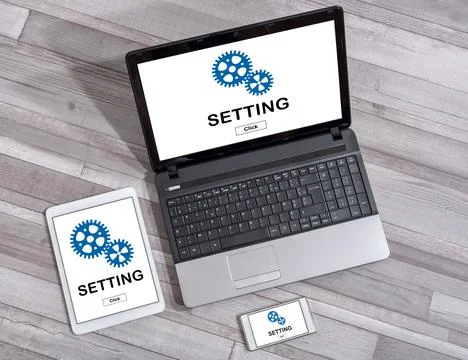 Setting concept on different devices Stock Photos