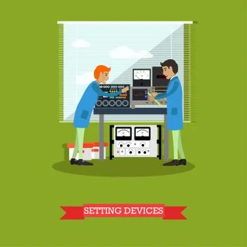 Setting devices in physical laboratory vector illustration Stock Illustration