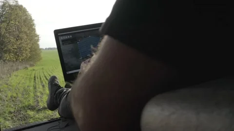 Setting up the drone before the flight over the processing of the field. Stock Footage 188811085