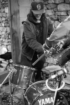 Setting up Drums for Recording Studio Stock Photos