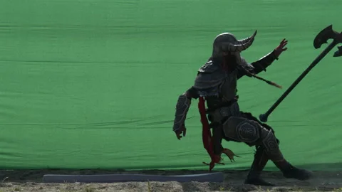 Setting up a fight on chroma key. Viking. Stock Footage 171278006