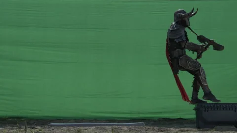 Setting up a fight on chroma key. Viking. Stock Footage 171278568