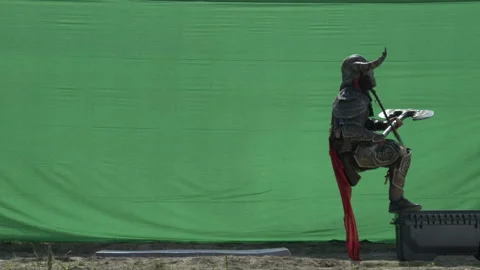 Setting up a fight on chroma key. Viking. Stock Footage 171278795