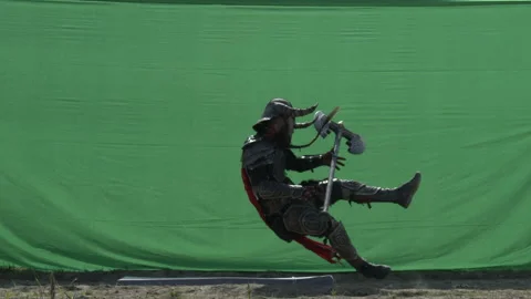Setting up a fight on chroma key. Viking. Stock Footage 171279052