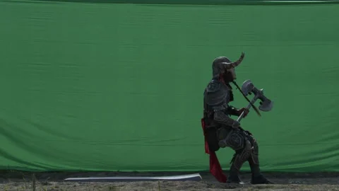 Setting up a fight on chroma key. Viking. Stock Footage 171280059