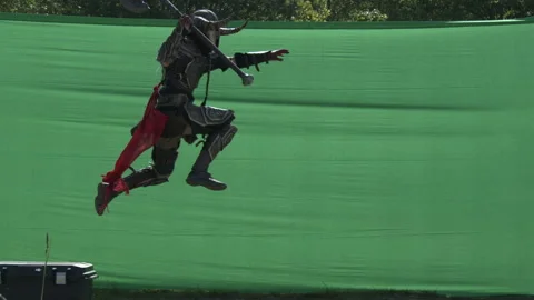 Setting up a fight on chroma key. Viking. Stock Footage 171280266