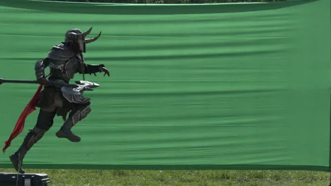 Setting up a fight on chroma key. Viking. Stock Footage 171280493