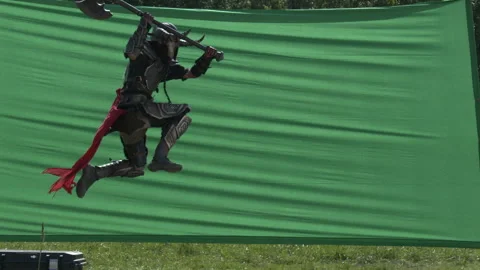 Setting up a fight on chroma key. Viking. Stock Footage 171280555